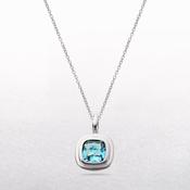Square Blue Topaz in Rub Over Setting Pendant in 9ct White Gold