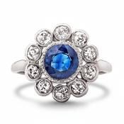 Vintage Sapphire &amp; Diamond Flower Cluster Ring