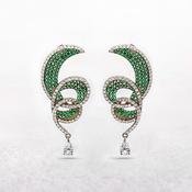 White and Green Stone Curving Silver Earrings