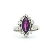 Marquise Amethyst Natural Diamond Halo Cocktail Ring in 14ct White Gold image