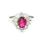 0.86ct Ruby &amp; 0.79ct Natural Diamond Flower Cluster Ring set in Platinum