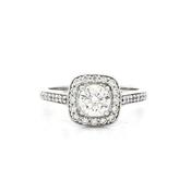 0.51ct E vs2 Certified Round Diamond With Cushion Halo Ring Set in 18ct White Gold