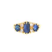 Natural Diamond &amp; Sapphire Carved Antique Victorian Ring Set in 18ct Yellow Gold image