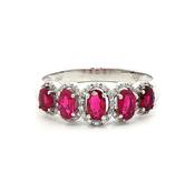 1.18ct Oval Ruby's &amp; 0.10ct Natural Diamond Five Stone Cluster Ring in 18ct White Gold