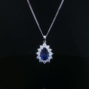 Pear-Cut Royal Blue Sapphire Halo Pendant in 18ct White Gold image
