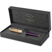 parker 51 ballpoint pen deluxe plum barrel with gold trim medium 18k gold point with black ink refill