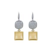 aquaforte i bicolore  brushed small square with square encrusted cz earrings image