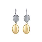aquaforte  polished small oval with oval encrusted cz on hook earrings