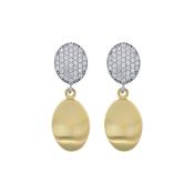aquaforte  brushed small oval with oval encrusted cz earrings