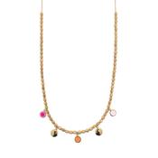 aquaforte mignon multiples dice necklace with satin and polished round elements and charms with red tones  faceted venitian glass image
