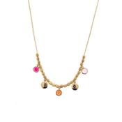 aquaforte mignon chain necklace with multiples dice central segment with satin and polished round elements and charms with red tones glass pastes