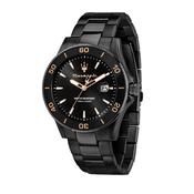 maserati competizione 43mm ip black case  3h movement black dial ip black bracelet ceramic bezel