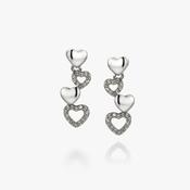 earring 4 hearts in a row, 2 plain and 2 stone set outline image