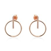 circle earrings with fully stoneset intersecting line of cubic zirconia in rose gold sterling silver image
