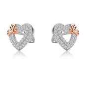 fully stoneset cubic zirconia sterling silver heart outline stud earrings with gold accent image