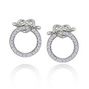 real effect stoneset outer circle with plain silver intertwined heart stud earrings image