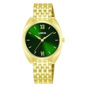 lorus quartz ladies gold plated green dial bracelet watch image