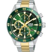 lorus chronograph gents two tone stainless steel green dial brcelet watch