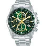 lorus quartz chronograph gents stainless steel green dial bracelet watch