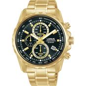 lorus quartz chronograph gents gold plated black dial bracelet watch