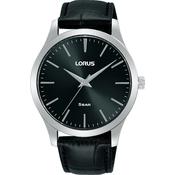 lorus quartz gents stainless steel black dial strap watch