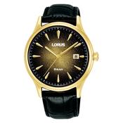 lorus quartz gents gold plated black dial straps watch