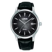 lorus quartz gents stainless steel black dial strap watch