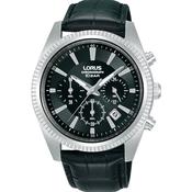 lorus quartz chronograph gents stainless steel black dial strap watch