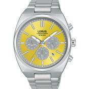 lorus quartz chronograph gents stainless steel yellow dial bracelet watch image
