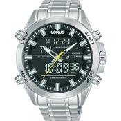 lorus quartz duo display gents stainless steel black dial bracelet watch