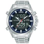 lorus quartz duo display gents stainless steel blue dial bracelet watch
