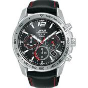 lorus solar chronograph gents stainless steel black dial strap watch image