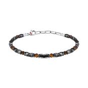 sector basic bracelet stainless steel grey hematite &amp; tiger eye stones 21cm image