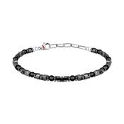 sector basic bracelet stainless steel grey hematite &amp; black agate  stones 21cm