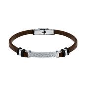 sector jewels bandy stainless steel bracelet with balck pu leather strap and tag with hammer finishing