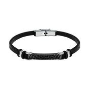 sector jewels bandy stainless steel bracelet with balck pu leather strap and tag with hammer finishing