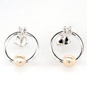 silver pearl and cz open plain circle stud earrings � image