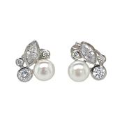 silver cluster earrings with freshwater pearl and cz