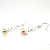 silver round pearl and twist drop earwire earrings 6.5mm image