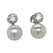 silver push back earrings decorated with freshwater pearls and cz