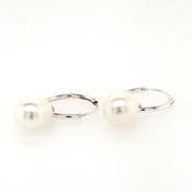 silver freshwater teardrop pearl sleeper earrings 14mm image