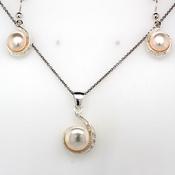 silver pearl mill grain swirl drop earring and pendant set 85mm image