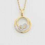 9k yellow gold double circle pendant with white cz swirl no chain image