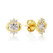 9k yellow gold stud earrings white cz with cz crown image