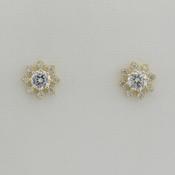 9k yellow gold stud earring white cz with cz surround