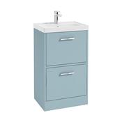 Finland 500mm 2 Drawer Floor Standing Unit Matt Morning Sky Blue Brushed Chrome Handle