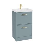 Finland 500mm 2 Drawer Floor Standing Unit Matt Coral Green Brushed Gold Handle