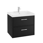 Finland 600mm 2 Drawer Wall Hung Vanity Unit Matt Black Brushed Chrome Handle