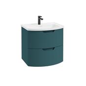 Arc 600mm Wall Hung 2 Drawer Unit Matt Ocean Blue &amp; Gloss Basin