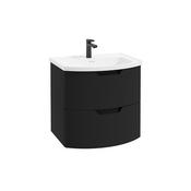 Arc 600mm Wall Hung 2 Drawer Unit Matt Black &amp; Gloss Basin